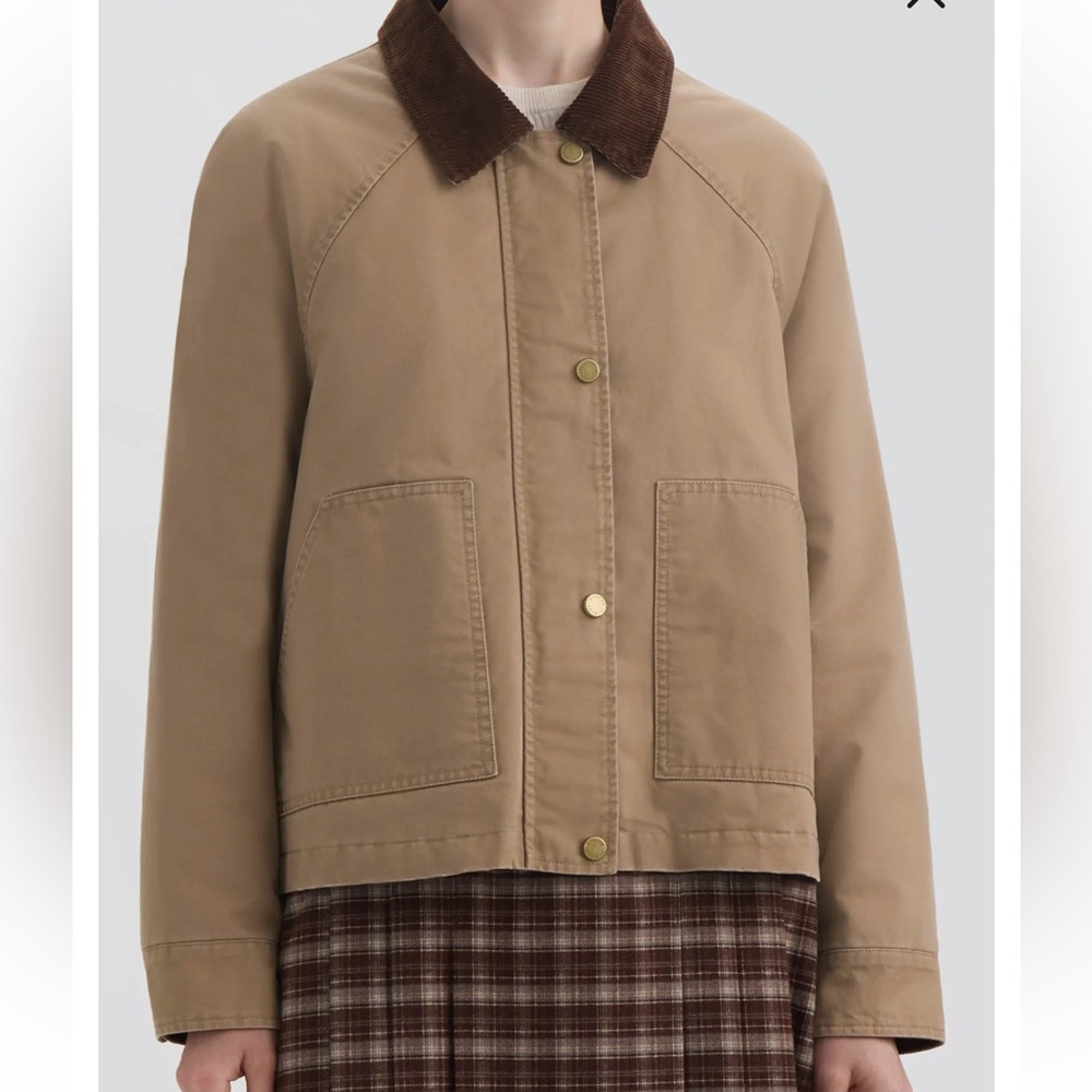 Hunter Tan Barn Crop Jacket with Dark Brown Corduroy Collar S NWT